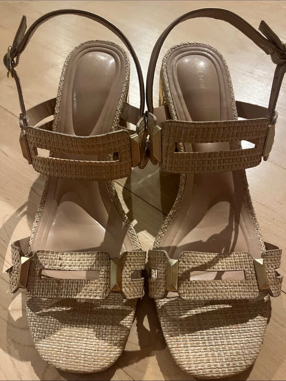 Women’s Beige Woven Block Heel Sandals